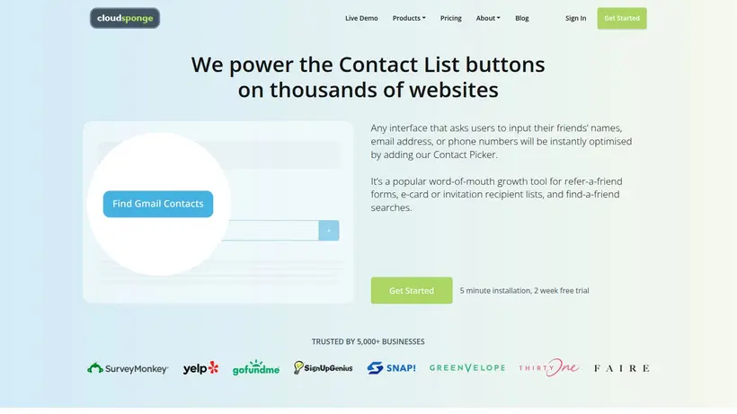 CloudSponge homepage screenshot