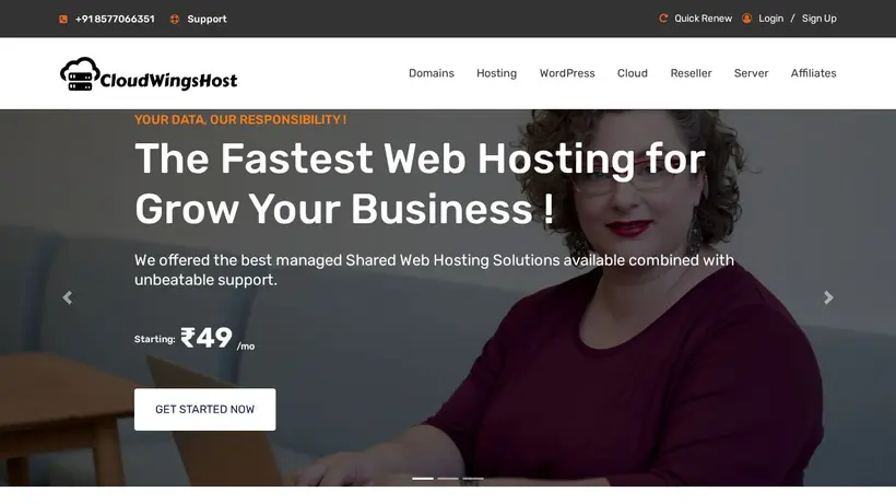 CloudWingsHost homepage screenshot