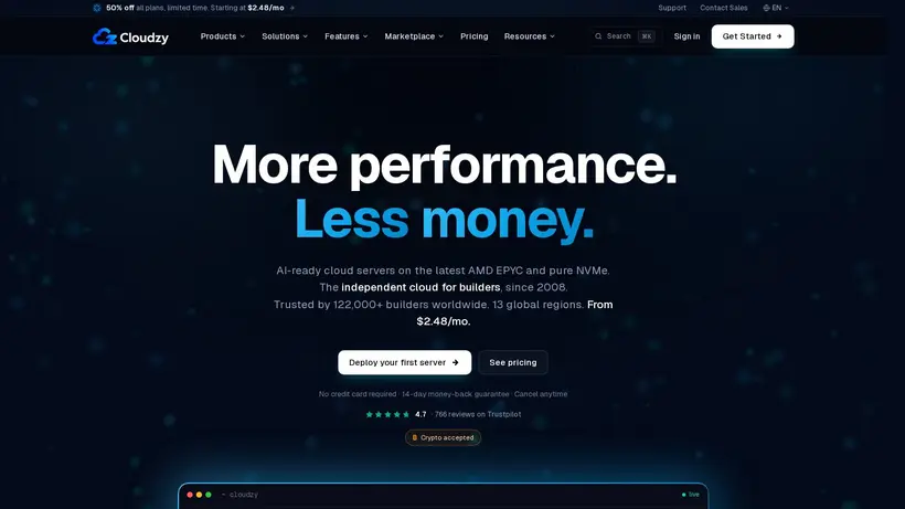 Cloudzy homepage screenshot