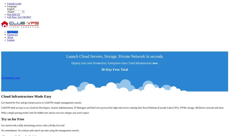 ClubVPS homepage screenshot
