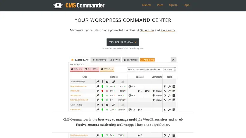 CMSCommander homepage screenshot