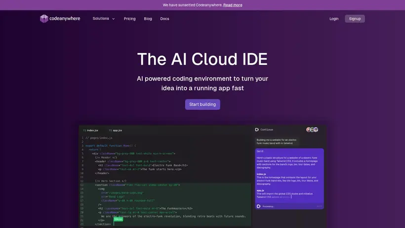 Code Any Where homepage screenshot
