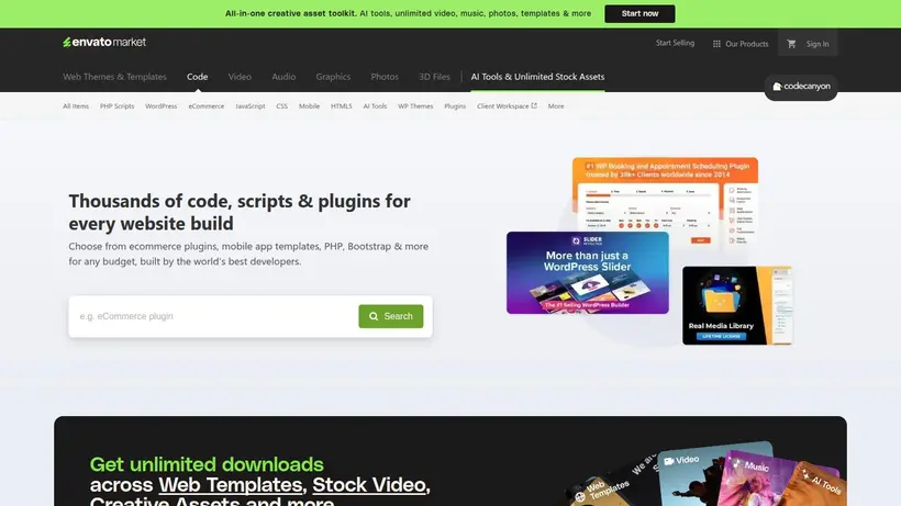 CodeCanyon homepage screenshot