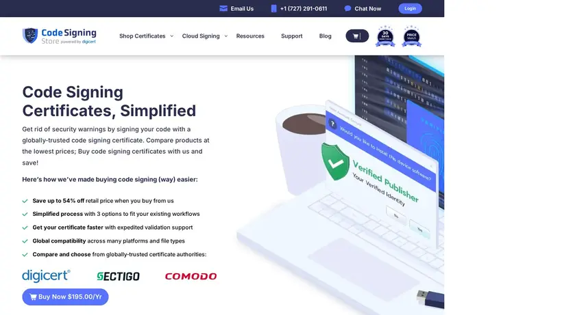 CodeSigningStore homepage screenshot