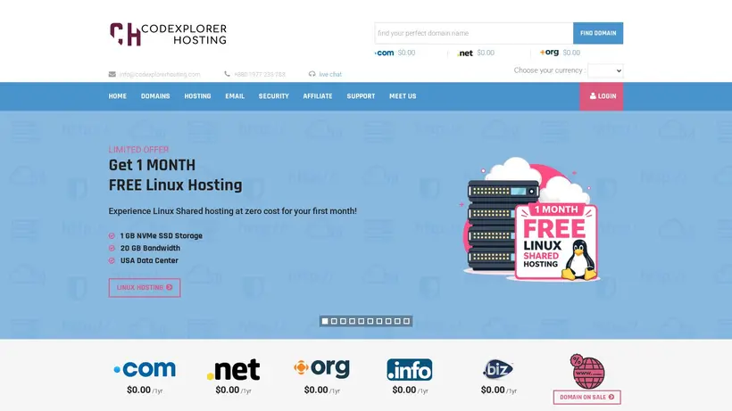 Codexplorer Hosting homepage screenshot