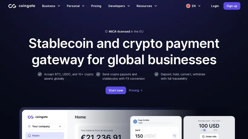 CoinGate homepage screenshot