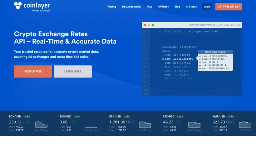 CoinLayer homepage screenshot