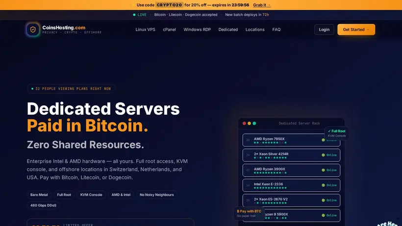 CoinsHosting homepage screenshot