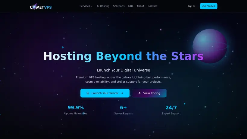 Comet VPS homepage screenshot