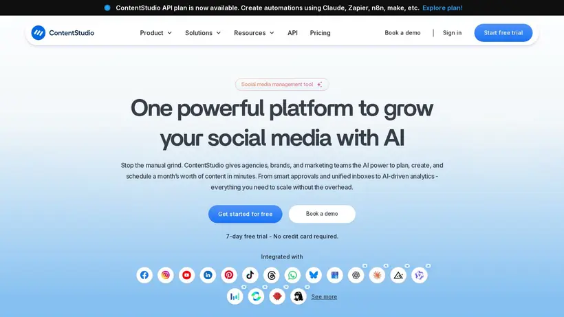 ContentStudio homepage screenshot
