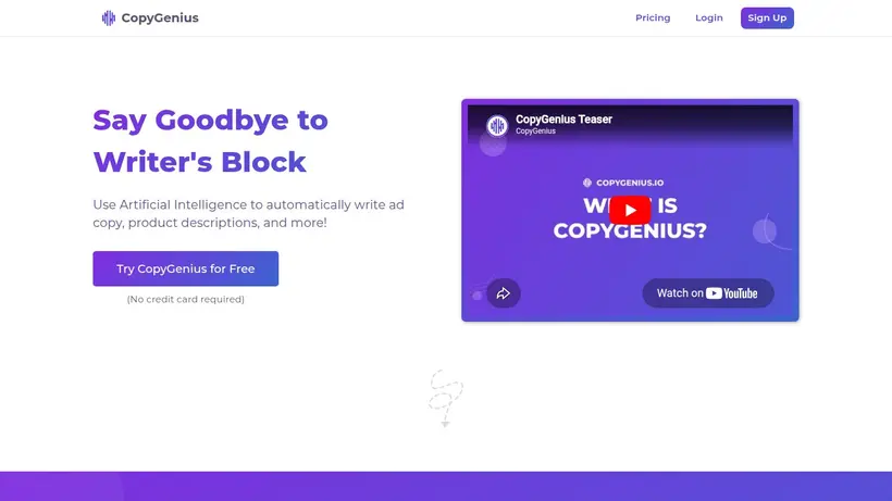 CopyGenius homepage screenshot