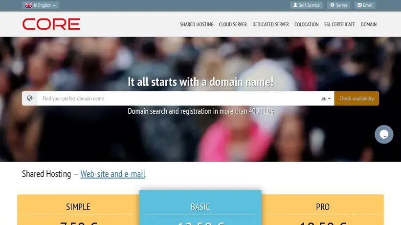 Core.eu homepage screenshot