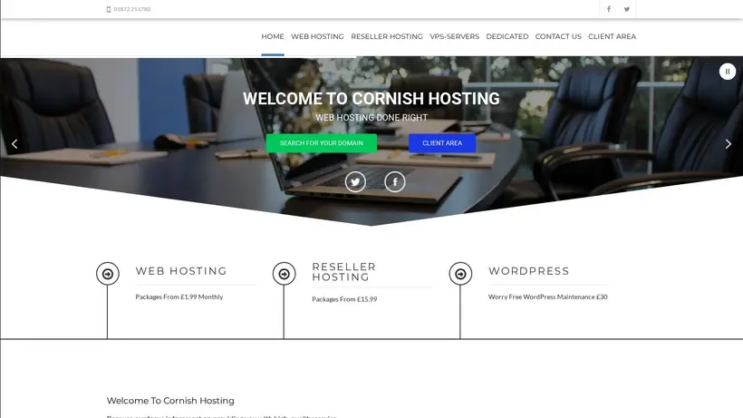 CornishHostingCompany homepage screenshot