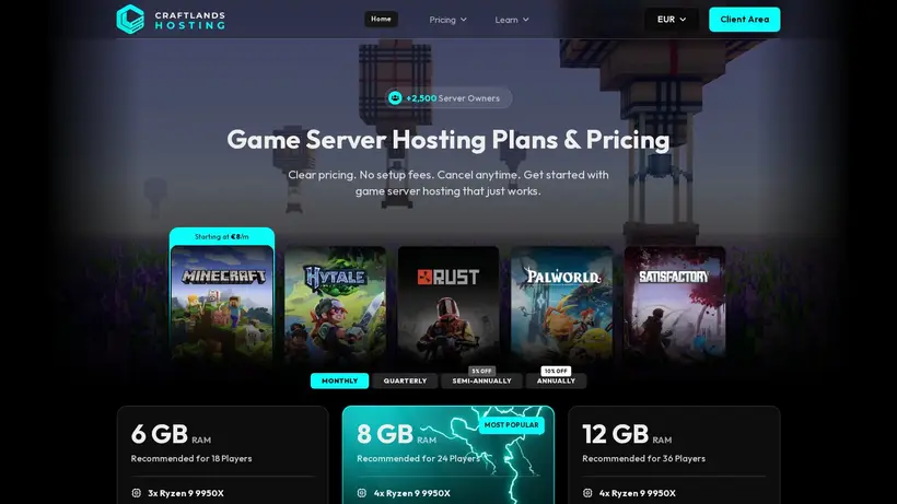 Craftlands.host homepage screenshot