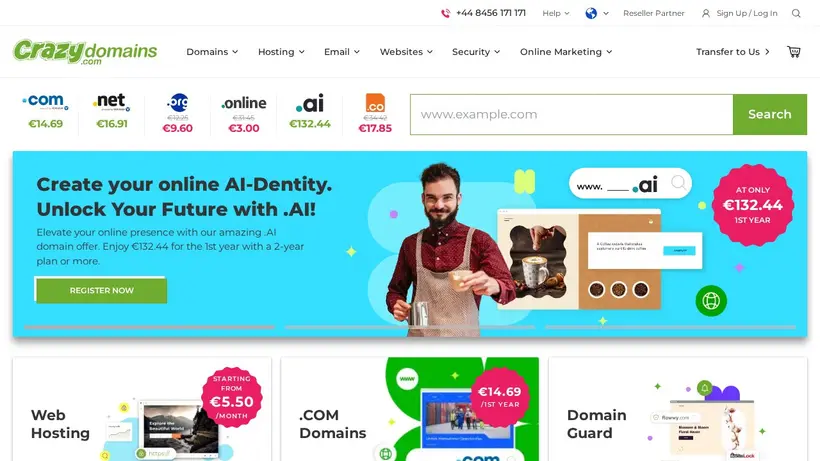 Crazy Domains UK homepage screenshot