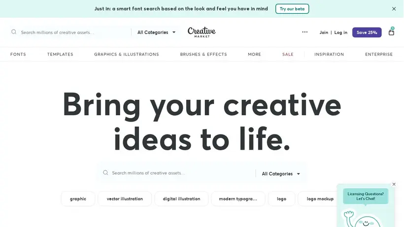 CreativeMarket homepage screenshot