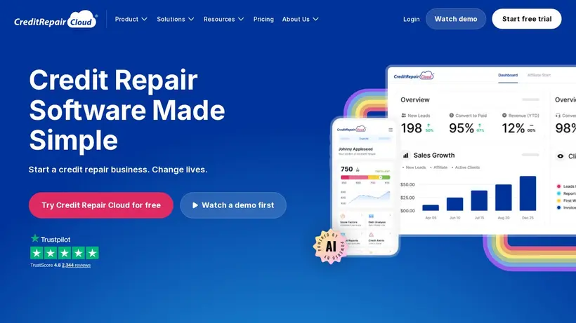 CreditRepairCloud homepage screenshot