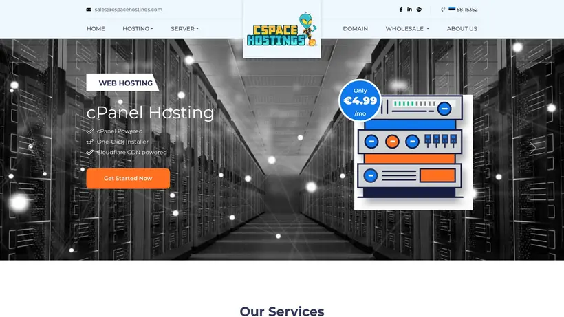 CSpaceHostings homepage screenshot