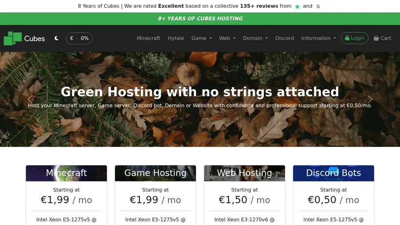 Cubes.host homepage screenshot