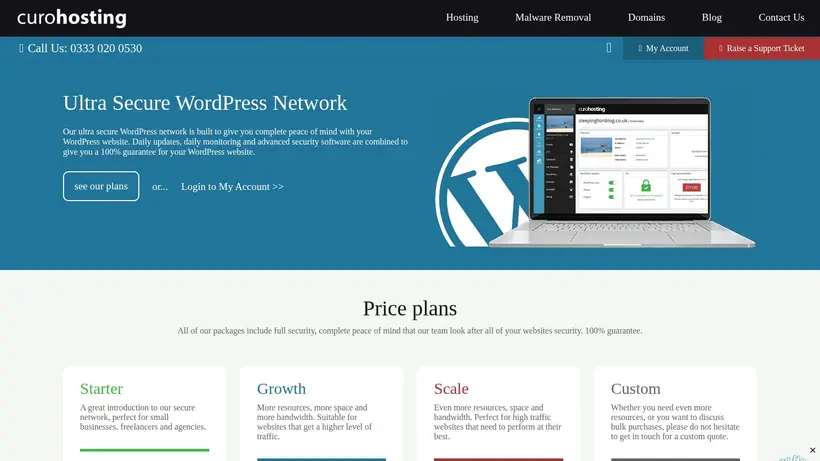 CuroHosting homepage screenshot