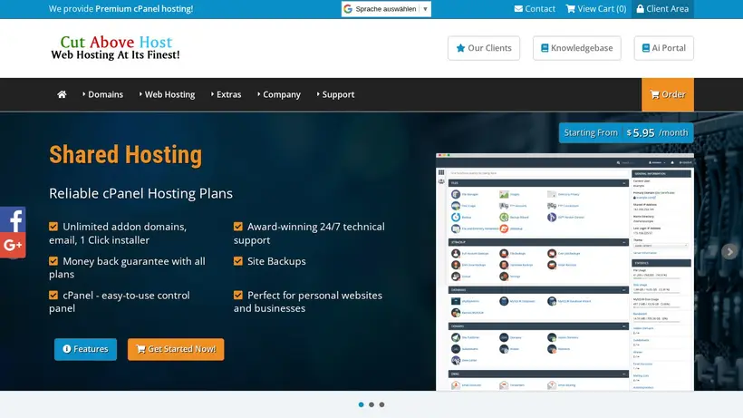 CutAboveHost homepage screenshot
