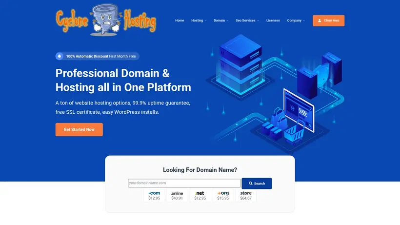 Cyclone Hosting homepage screenshot