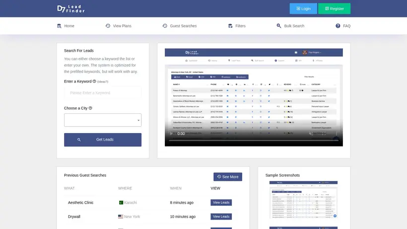 D7 Lead Finder homepage screenshot