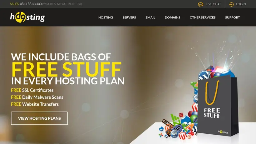 D9Hosting.co.uk homepage screenshot
