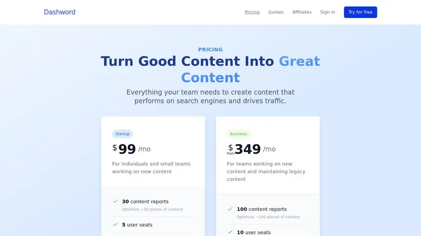 Dashword homepage screenshot