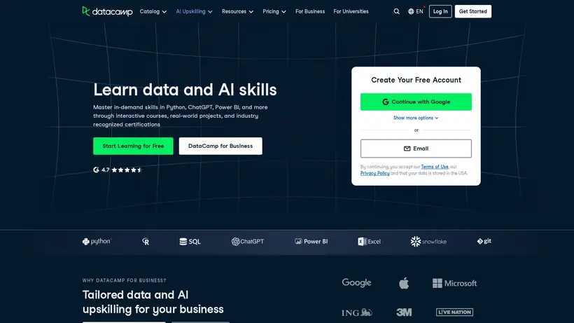 DataCamp homepage screenshot