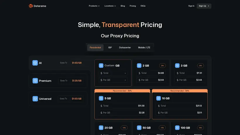 Datarama homepage screenshot