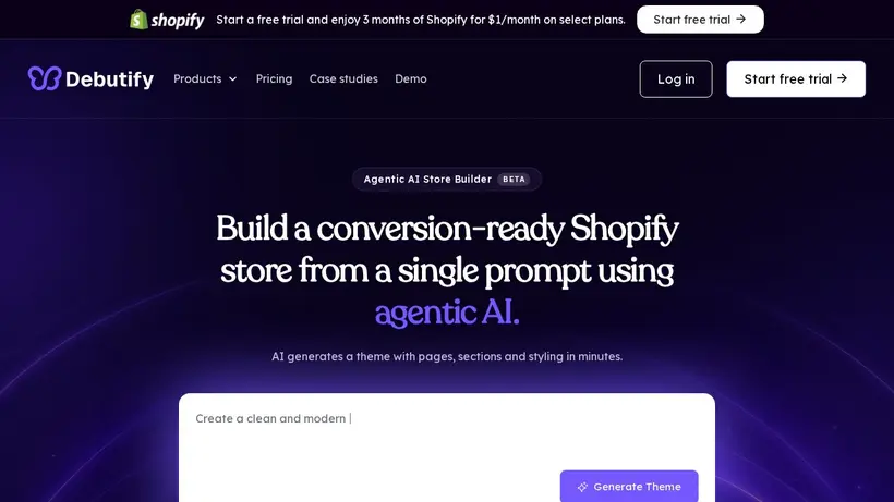 Debutify homepage screenshot