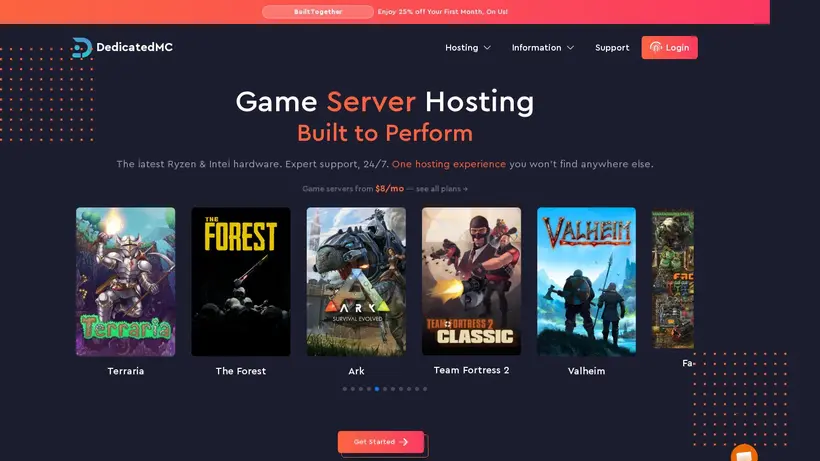 Dedicated MC homepage screenshot