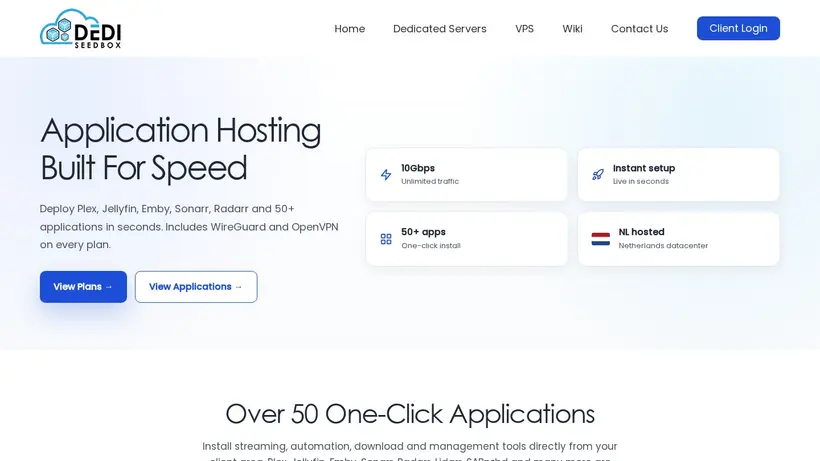 DediSeedbox homepage screenshot