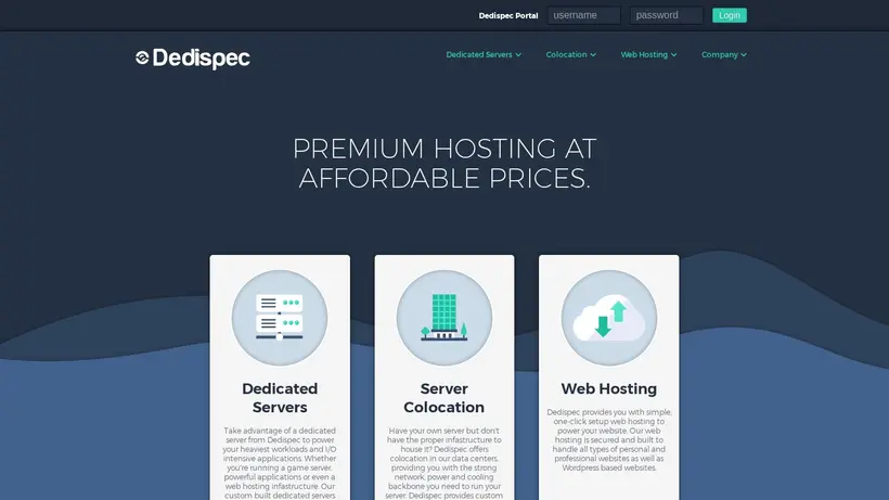 Dedispec homepage screenshot