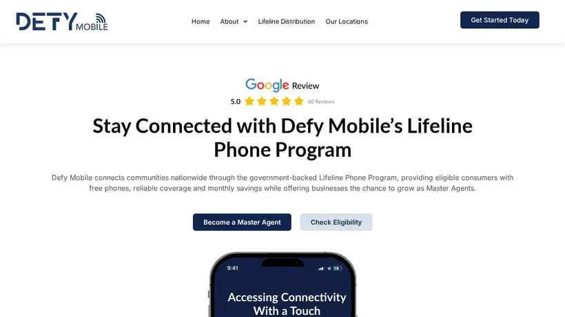 DefyMobile homepage screenshot