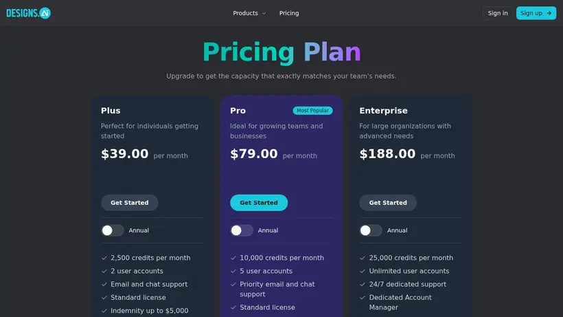 Designs.ai homepage screenshot