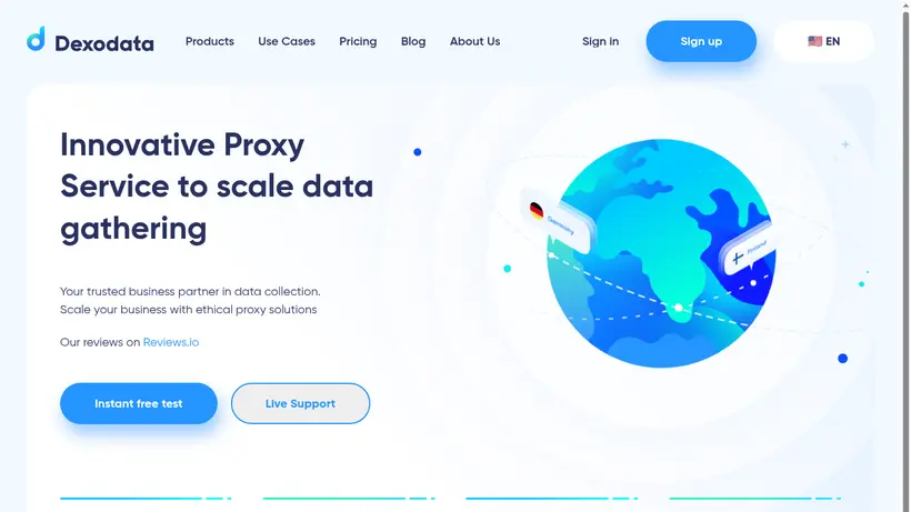 Dexodata homepage screenshot