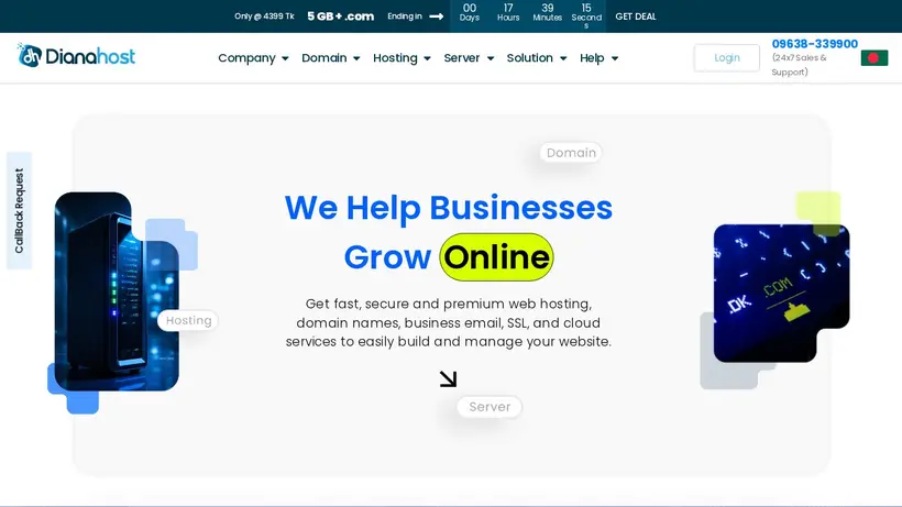 DianaHost homepage screenshot