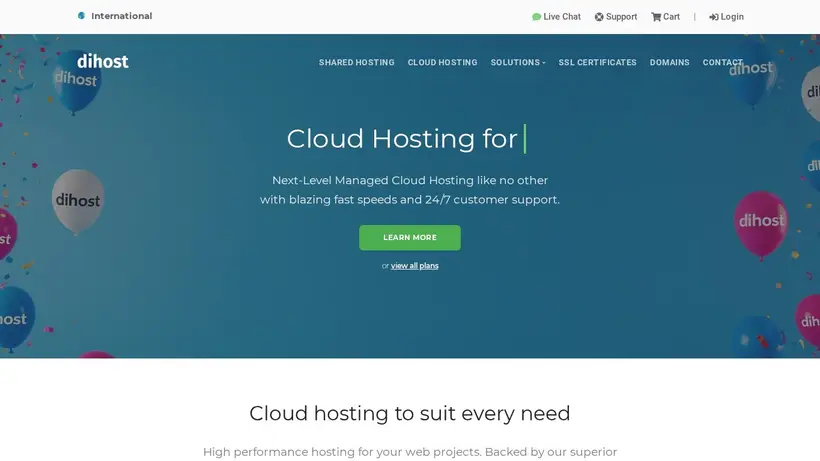 Dihostnet homepage screenshot