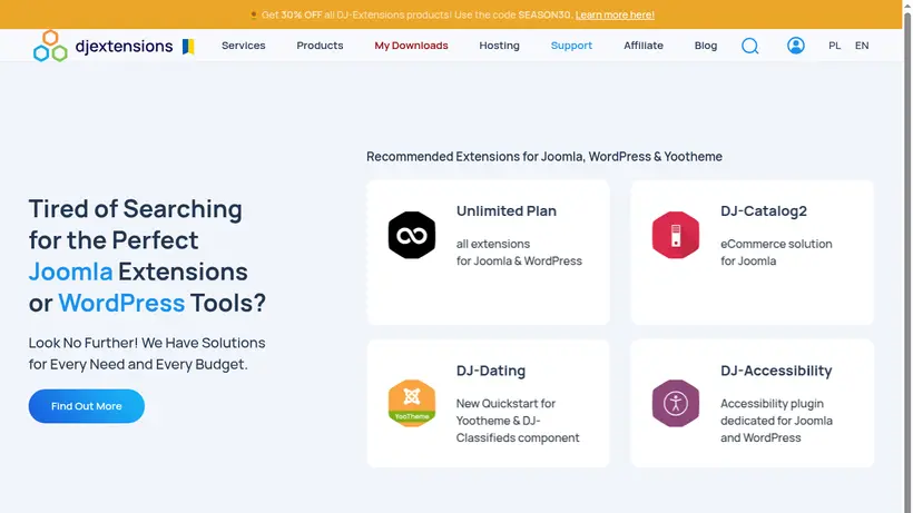 Dj Extensions homepage screenshot