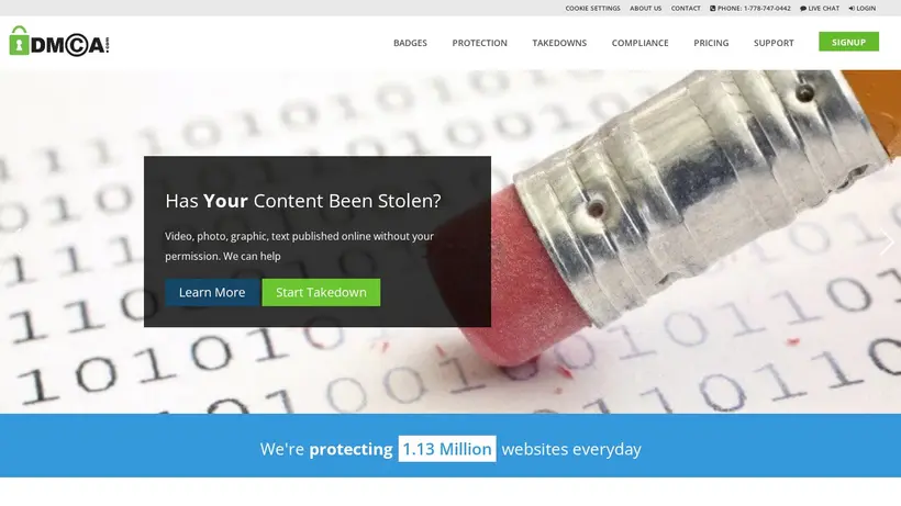 DMCA homepage screenshot