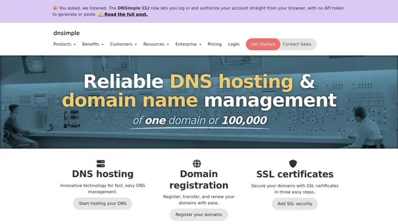DNSimple homepage screenshot