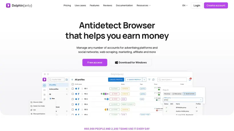 Dolphin-Anty homepage screenshot