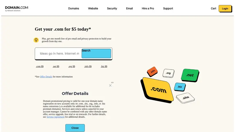 Domain.com homepage screenshot