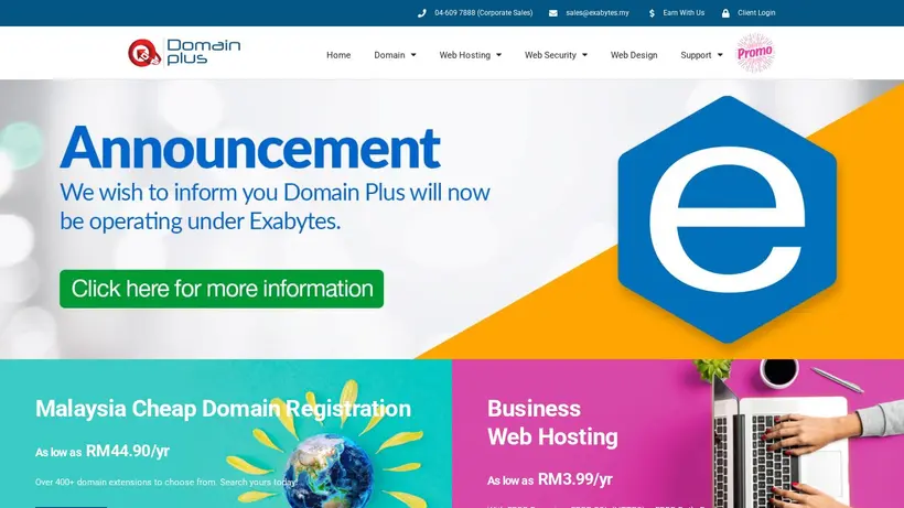 Domain Plus homepage screenshot