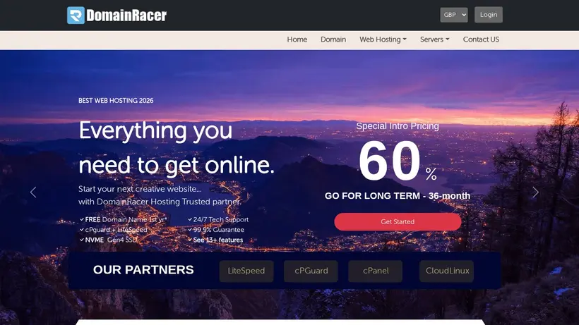 DomainRacer homepage screenshot