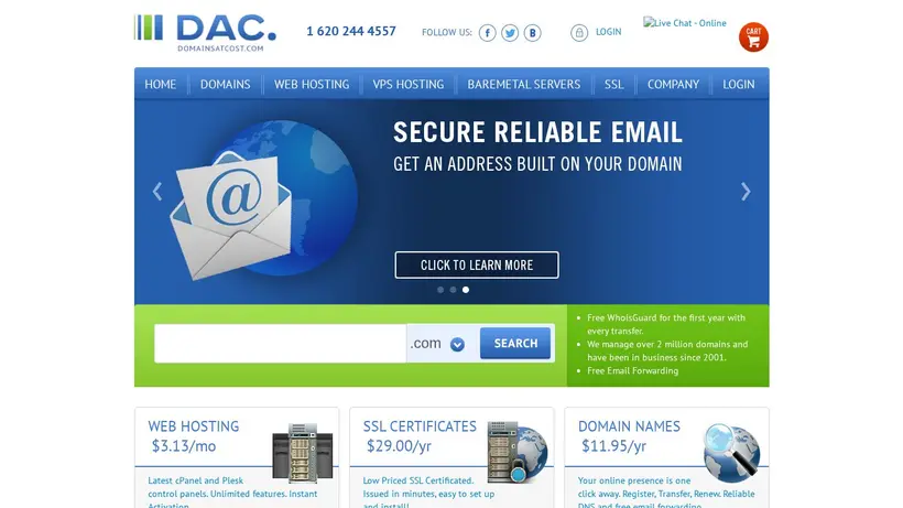 DomainsAtCost homepage screenshot