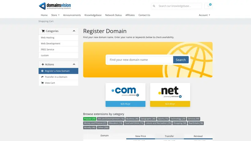 DomainsVision homepage screenshot