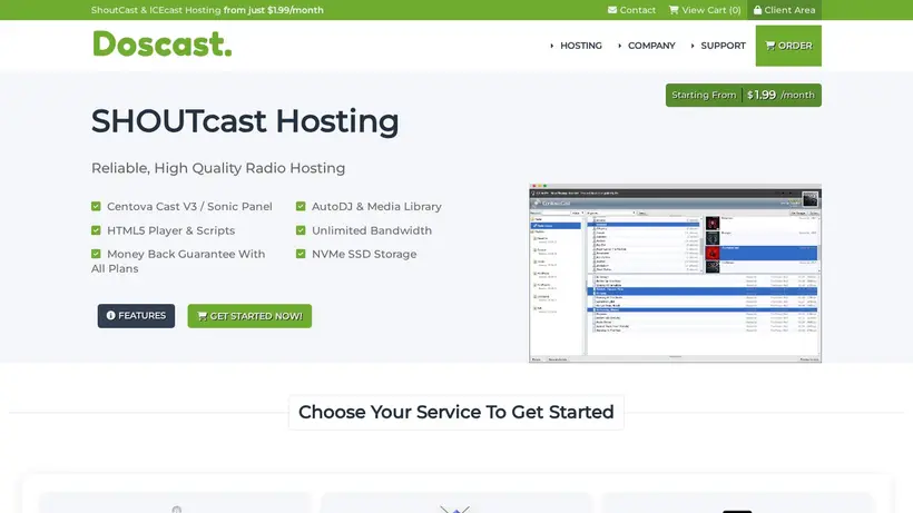 DosCAST homepage screenshot